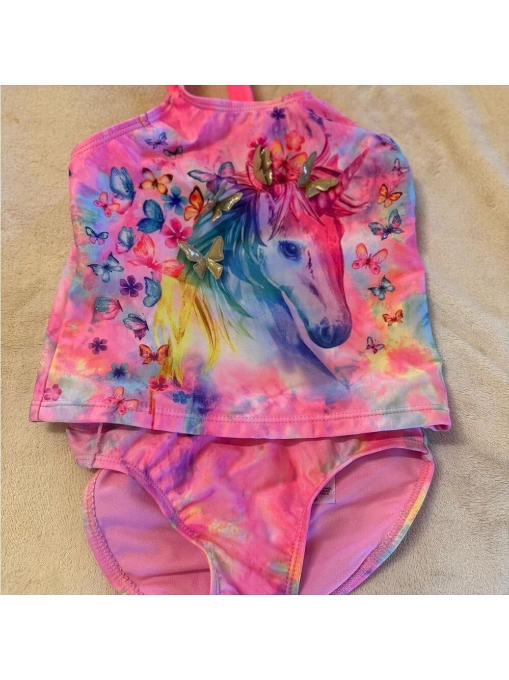 Wonder Nation Kids Pink and Blue Unicorn Bikini for little girls.